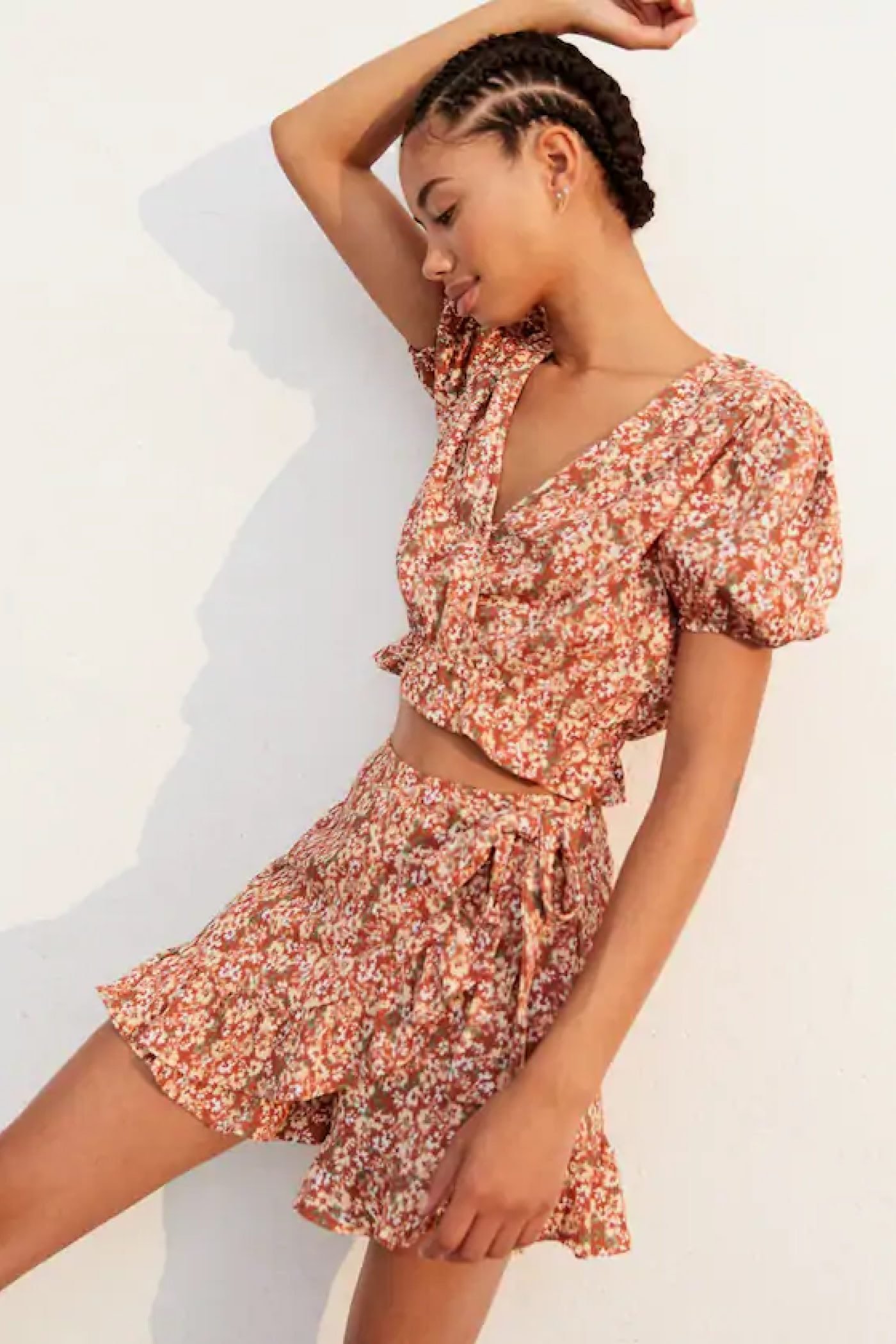 Printed surplice blouse